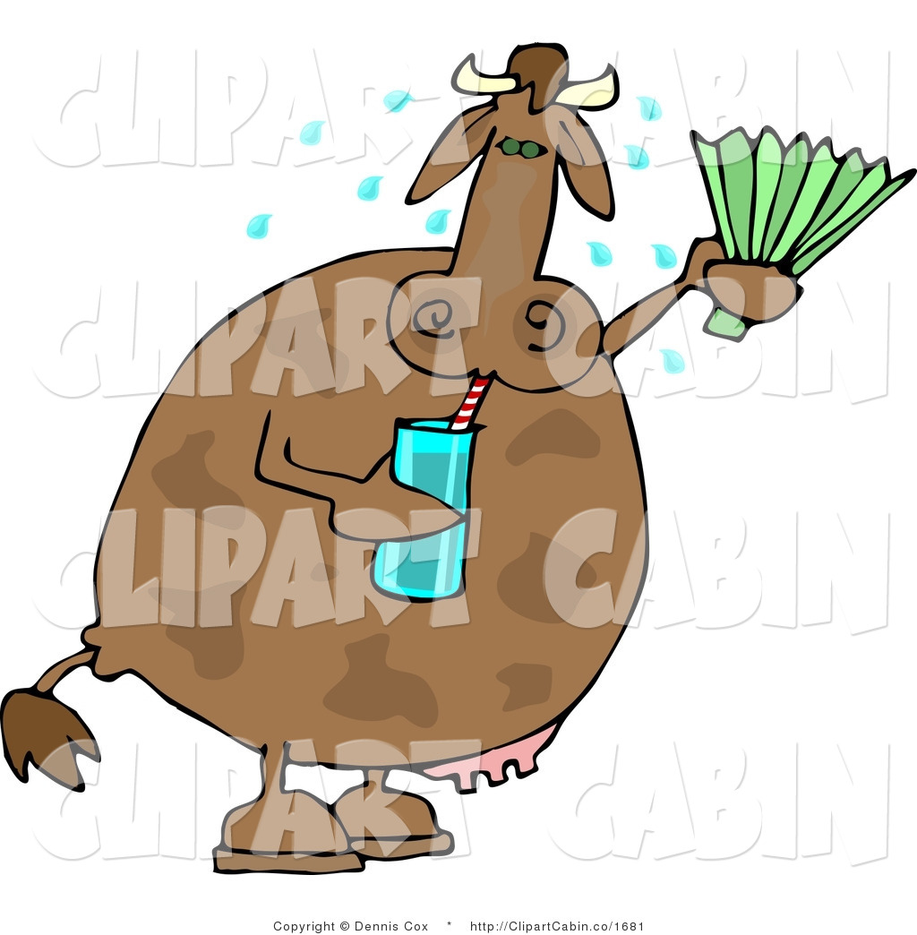 Larger Preview  Clip Art Cartoon Of A Sweaty Hot Cow Drinking Water