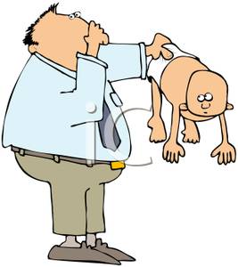     Man Holding A Baby With A Stinky Diaper   Royalty Free Clipart Picture