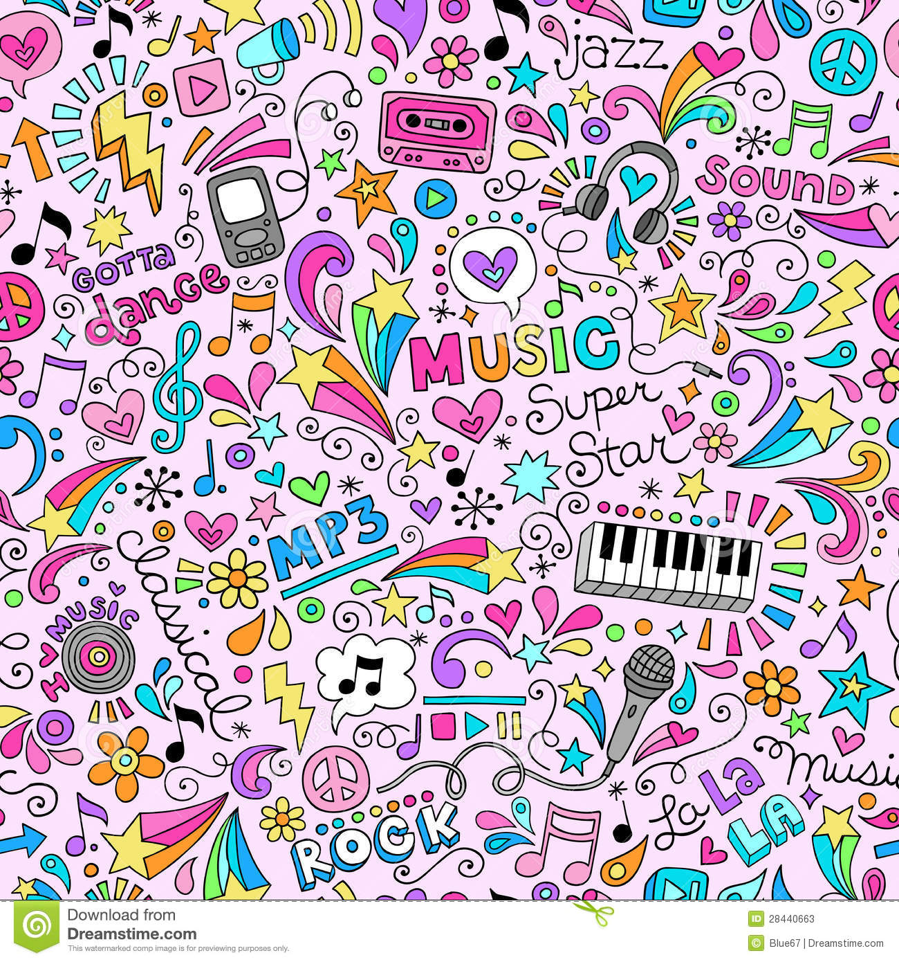 Music Doodles Groovy Seamless Pattern Background Stock Photos   Image