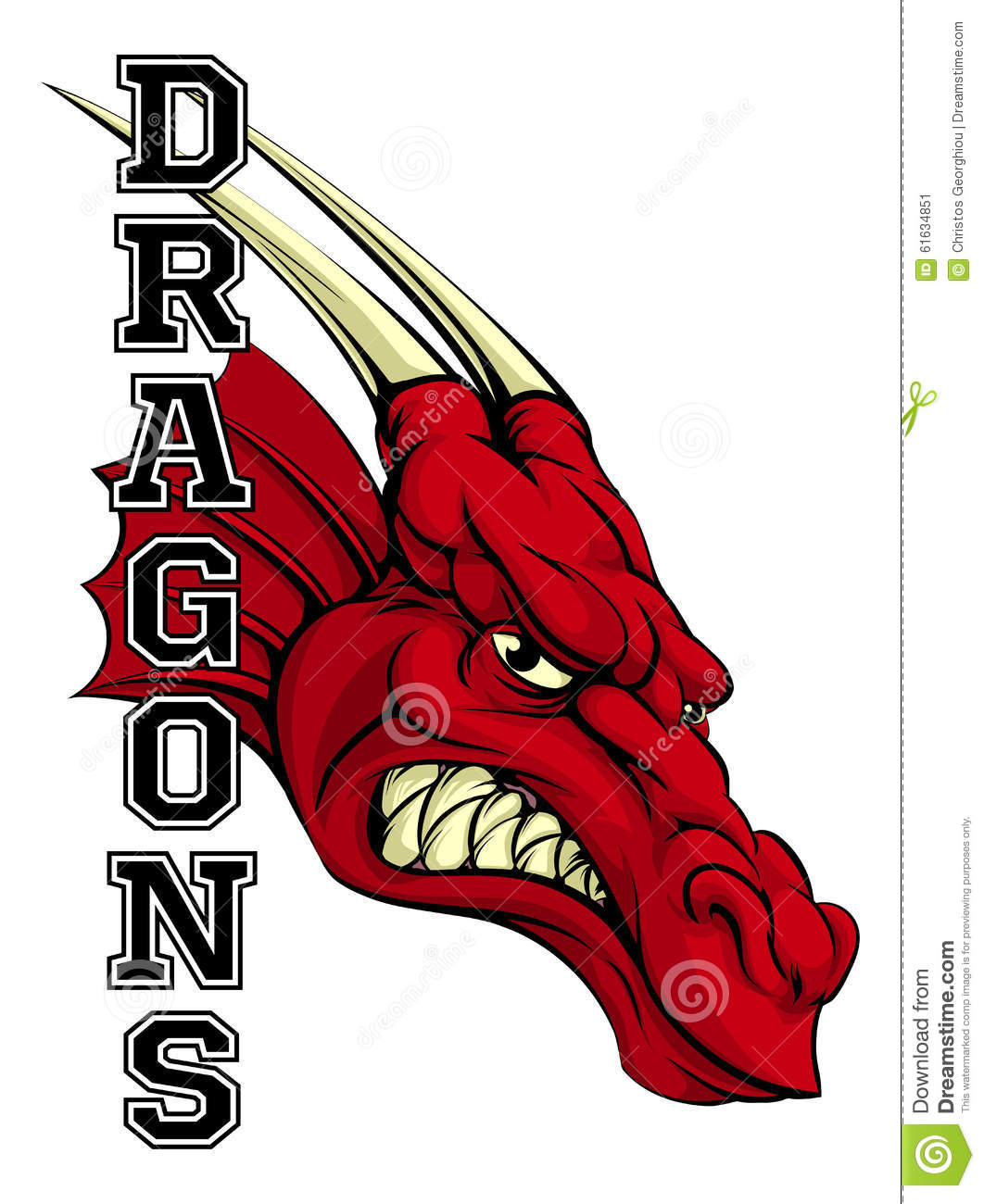Of A Cartoon Red Dragon Sports Team Mascot With The Text Dragons