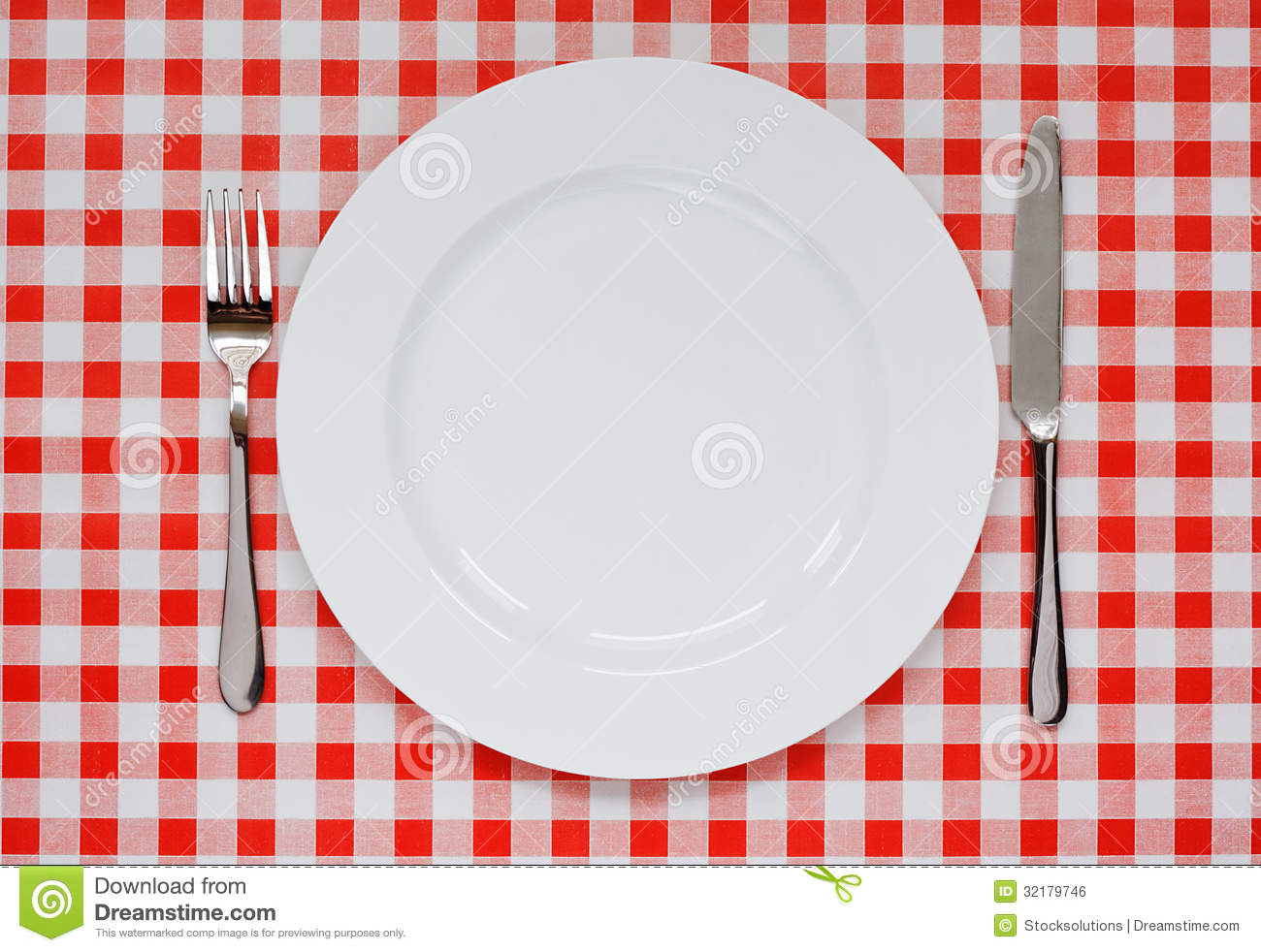 Place Setting On Red Gingham Tablecoth Royalty Free Stock Image