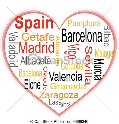 Spanish Words Clipart Vector   Spain Heart And Words