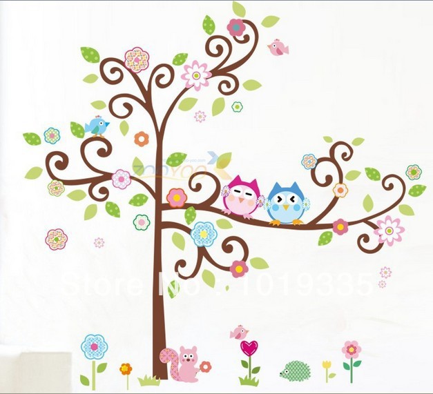 Stickers For Children Removable Wall Stickers Cartoon Owl Tree Decol