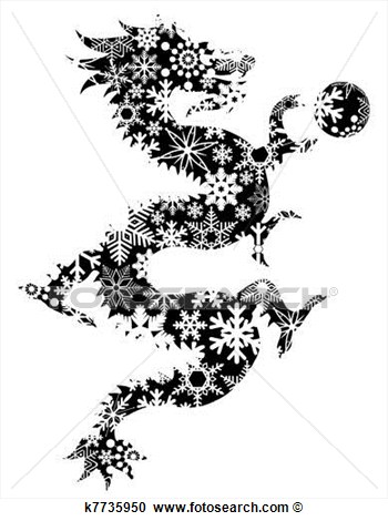Stock Illustration   Chinesischer Drache Schneeflocken Schwarz Wei
