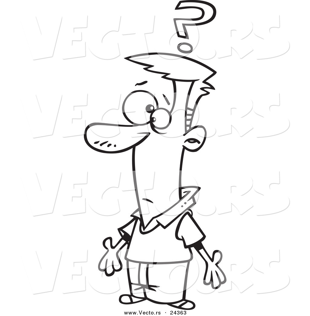 Vector Of A Cartoon Puzzled Man   Outlined Coloring Page By Ron    