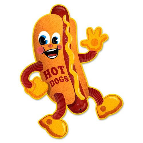 Walking Hot Dog Man Tin Metal Sign Reproduction   American Yesteryear    