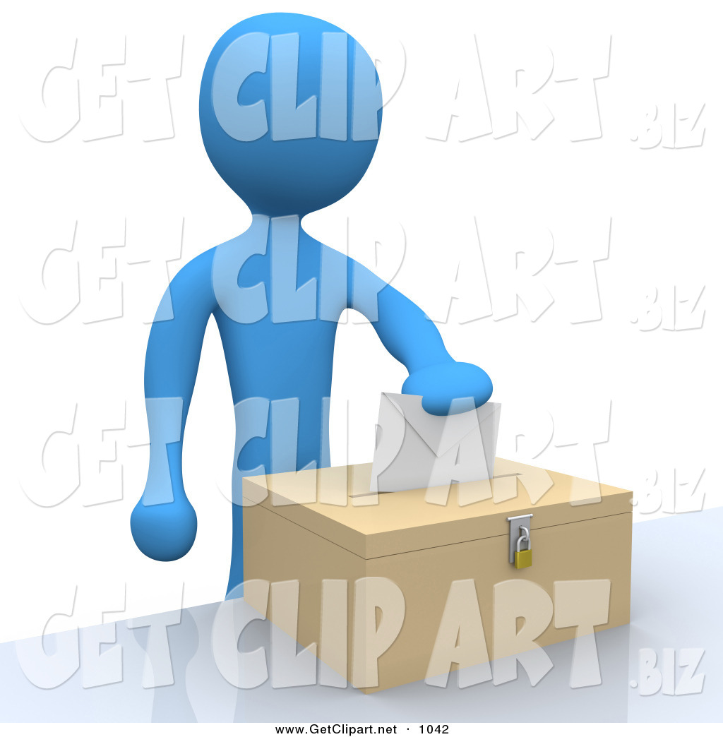 3d Clip Art Of A Blue Man Putting Their Voting Envelope In A Ballot
