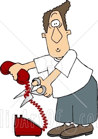 5905 Angry Man Cutting The Phone Cord Clipart Picture