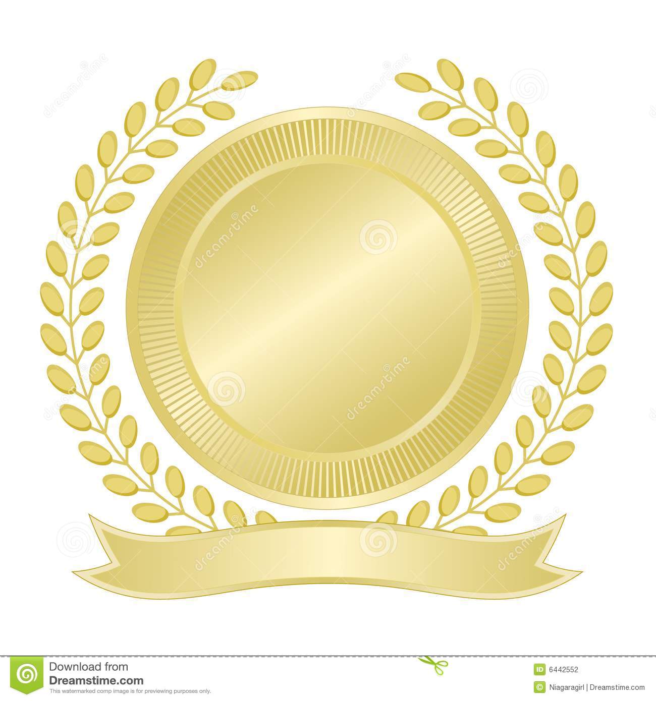Blank Gold Seal With Wreath Of Leaves And Ribbon Banner For Award