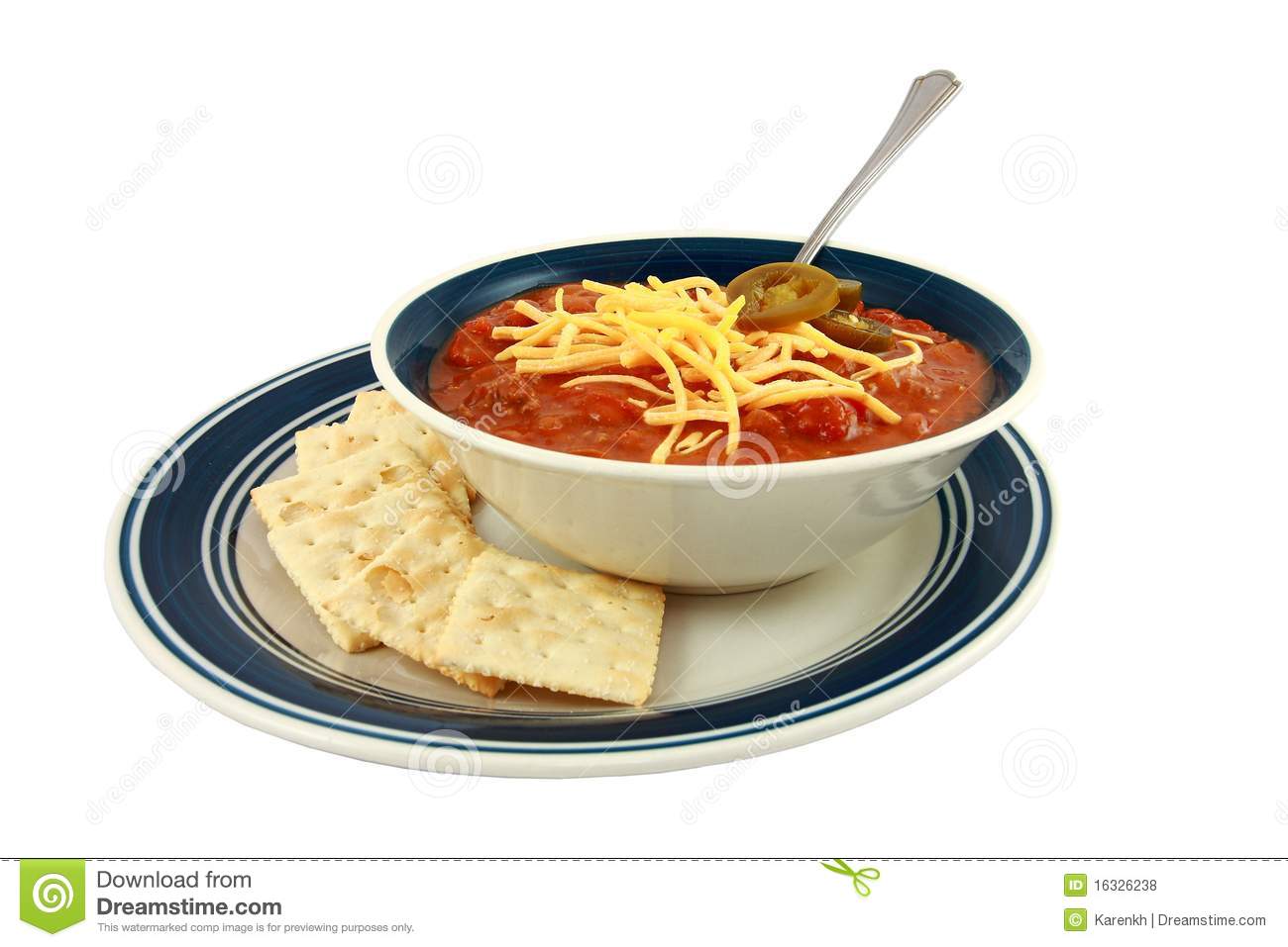 Bowl Of Spicy Chili With Cheese And Crackers Royalty Free Stock Photos    