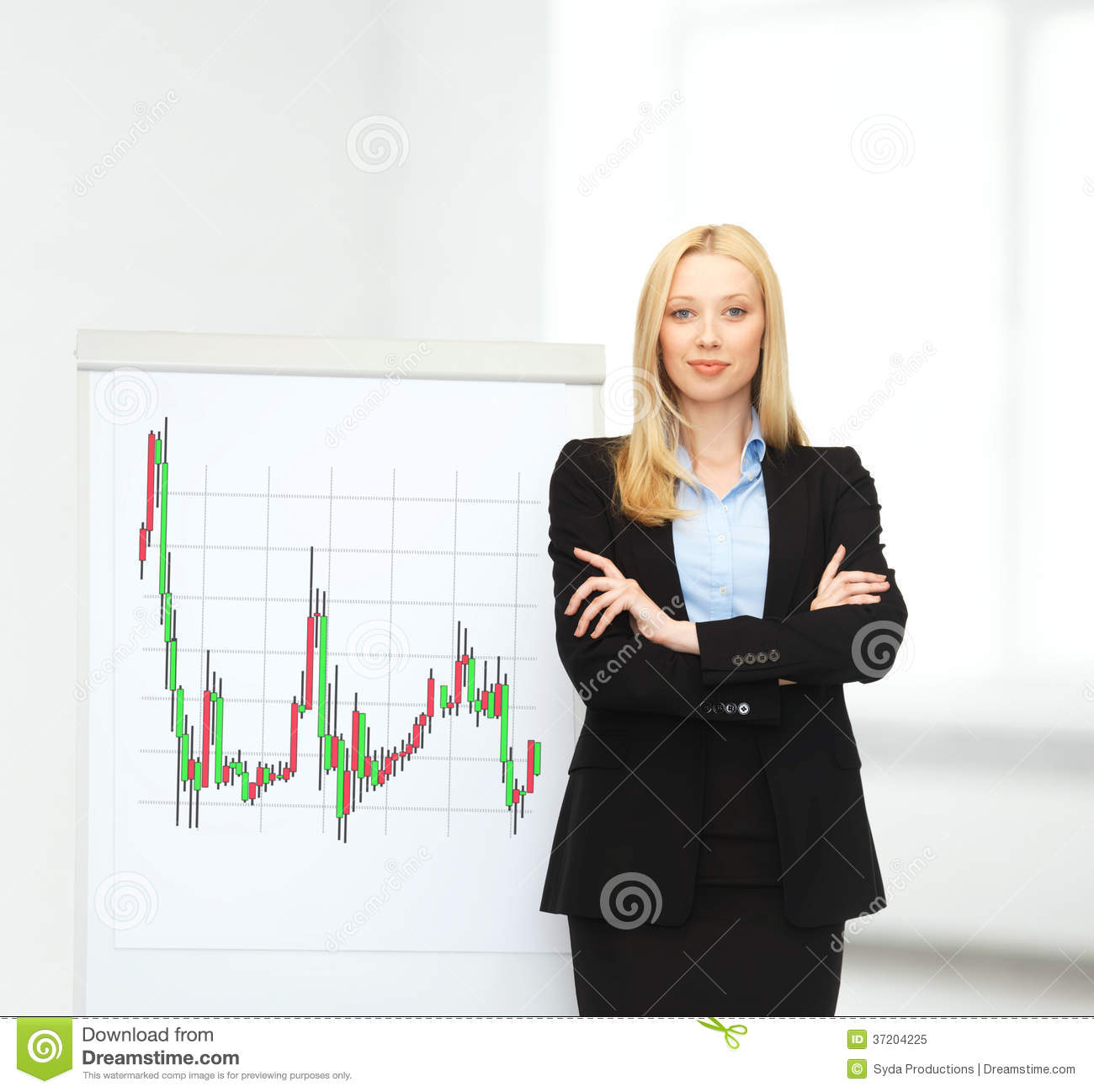 Businesswoman With Flipboard And Forex Chart On It Royalty Free Stock