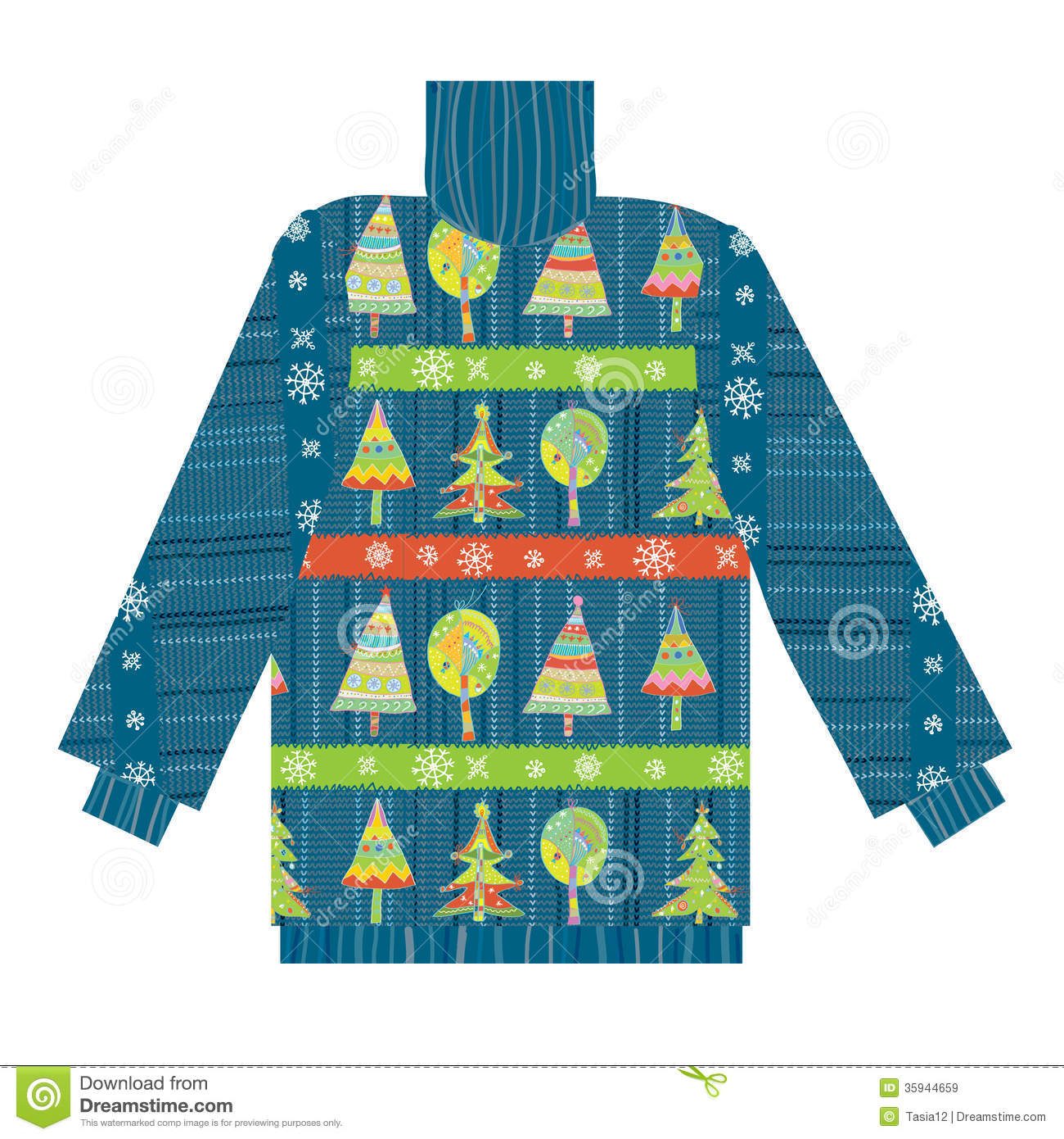 Christmas Sweater Knitted Pattern With Trees And Snow Royalty Free
