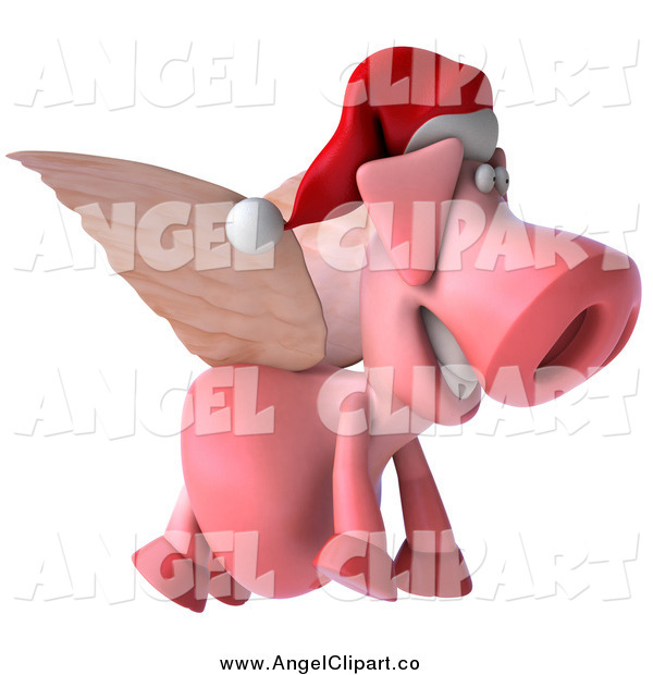 Clip Art Of A 3d Christmas Winged Pig Flying By Julos    888