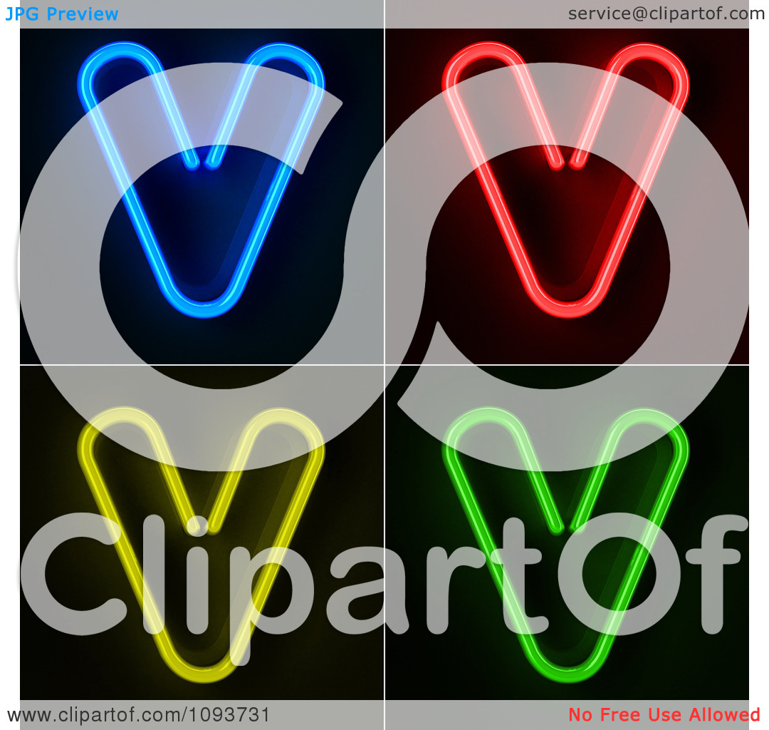 Clipart Blue Red Yellow And Green Neon Capital V Letters   Royalty