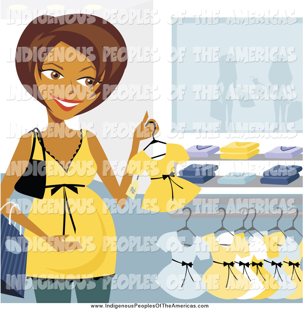 Clipart Of A Happy Native American Woman Clothes Shopping For A Baby