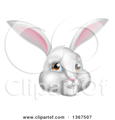 Clipart Of A Happy White Easter Bunny Rabbit Face   Royalty Free