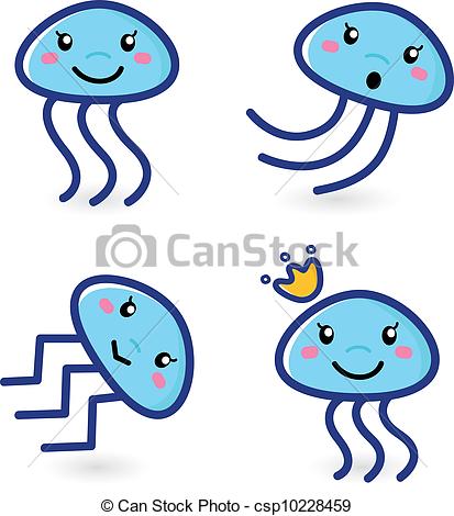 Cute Jellyfish In Various Poses  Vector
