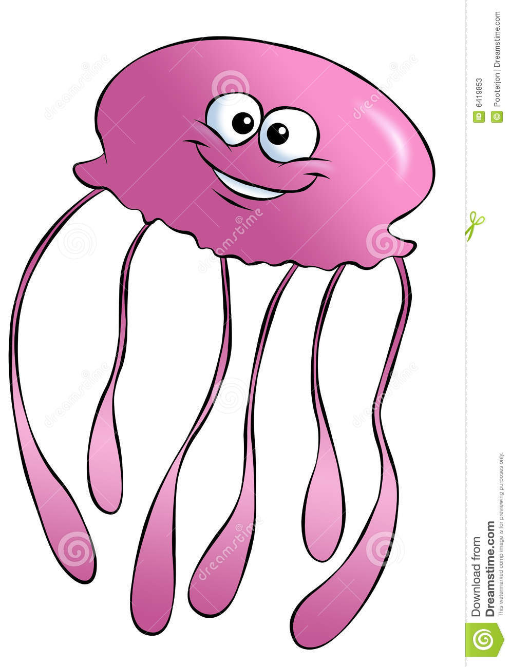 Cute Pink Cartoon Jellyfish Swimming And Smiling 