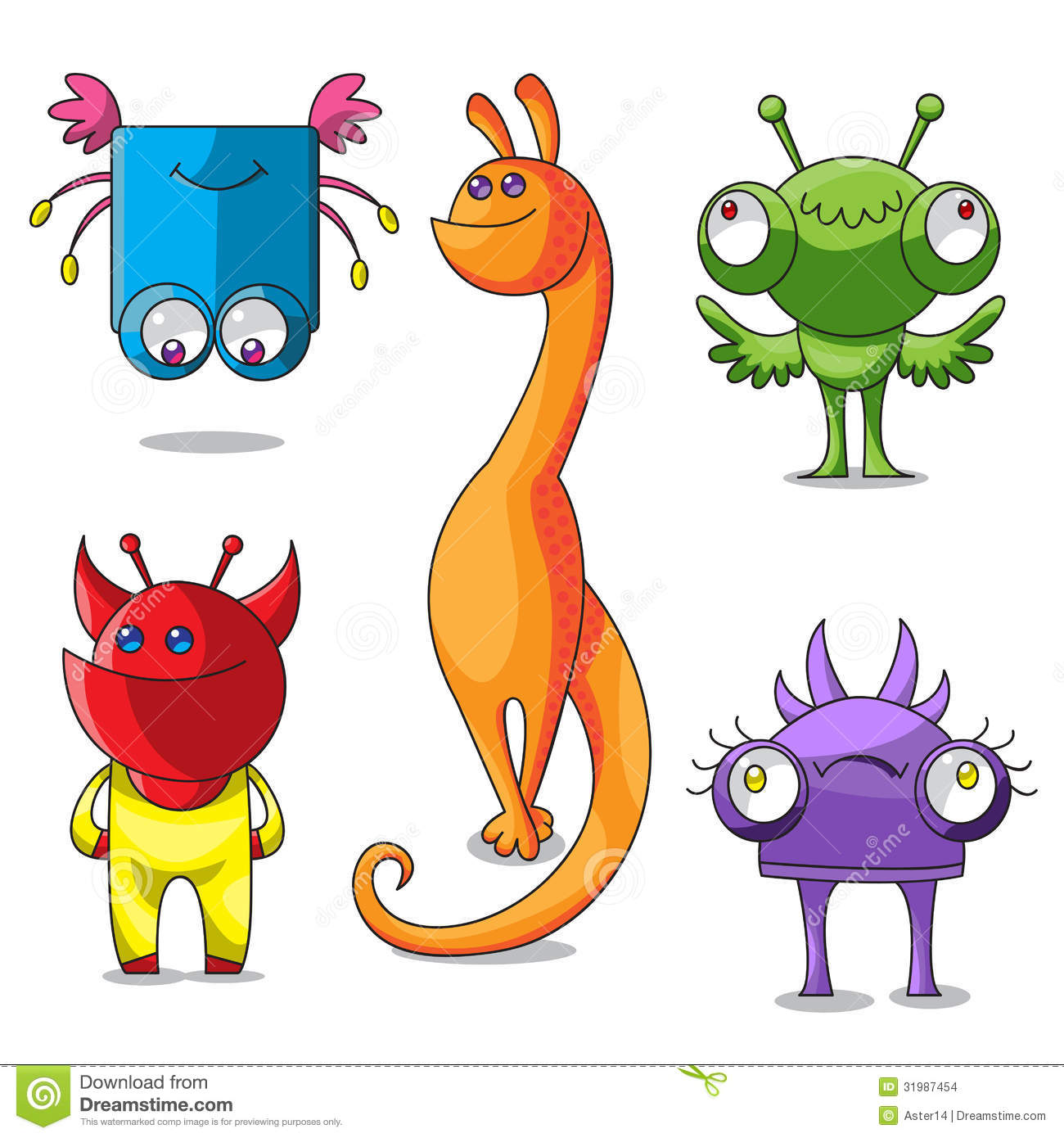 Five Cheerful Multi Colored Monsters Have Different Emotions 