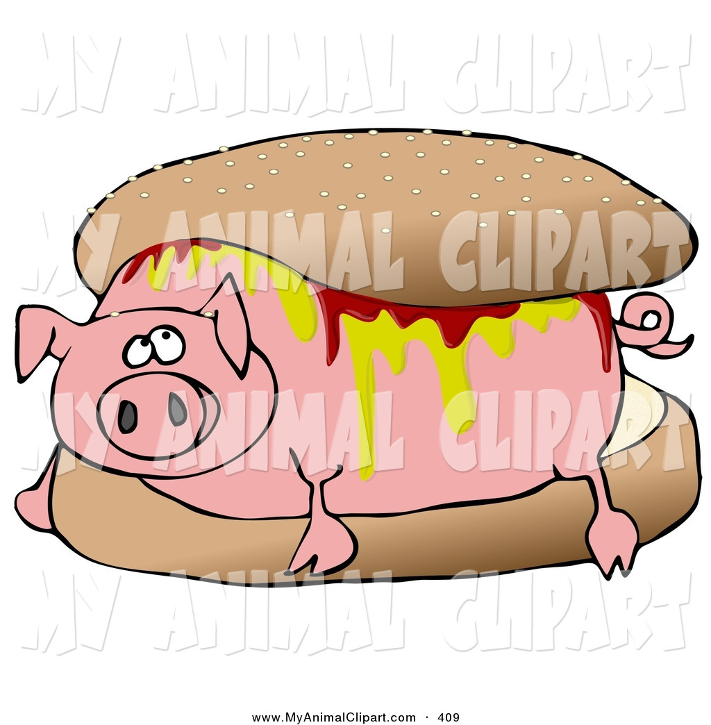 Larger Preview  Clip Art Of A Relaxed Pink Pig Covered In Mustard And    
