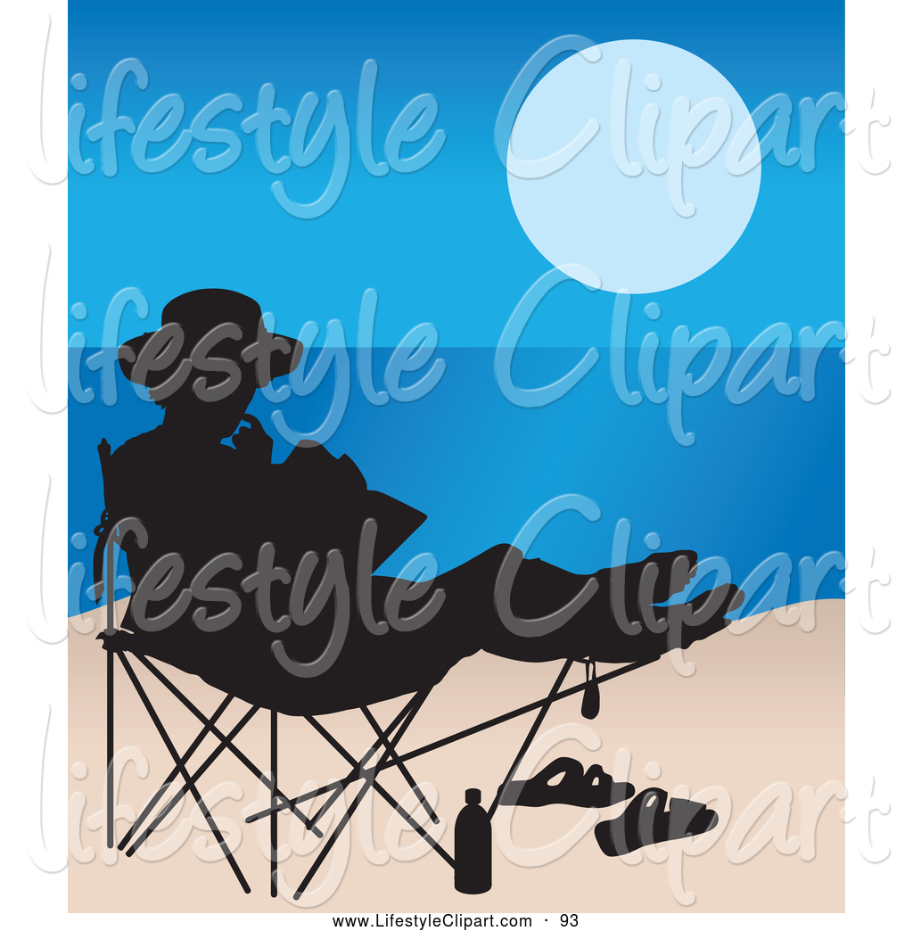 Lifestyle Clipart Of A Relaxing Woman Seated In A Chair On The Beach    