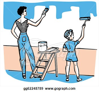     Mother And Child Painting Walls Together  Clipart Drawing Gg62248789