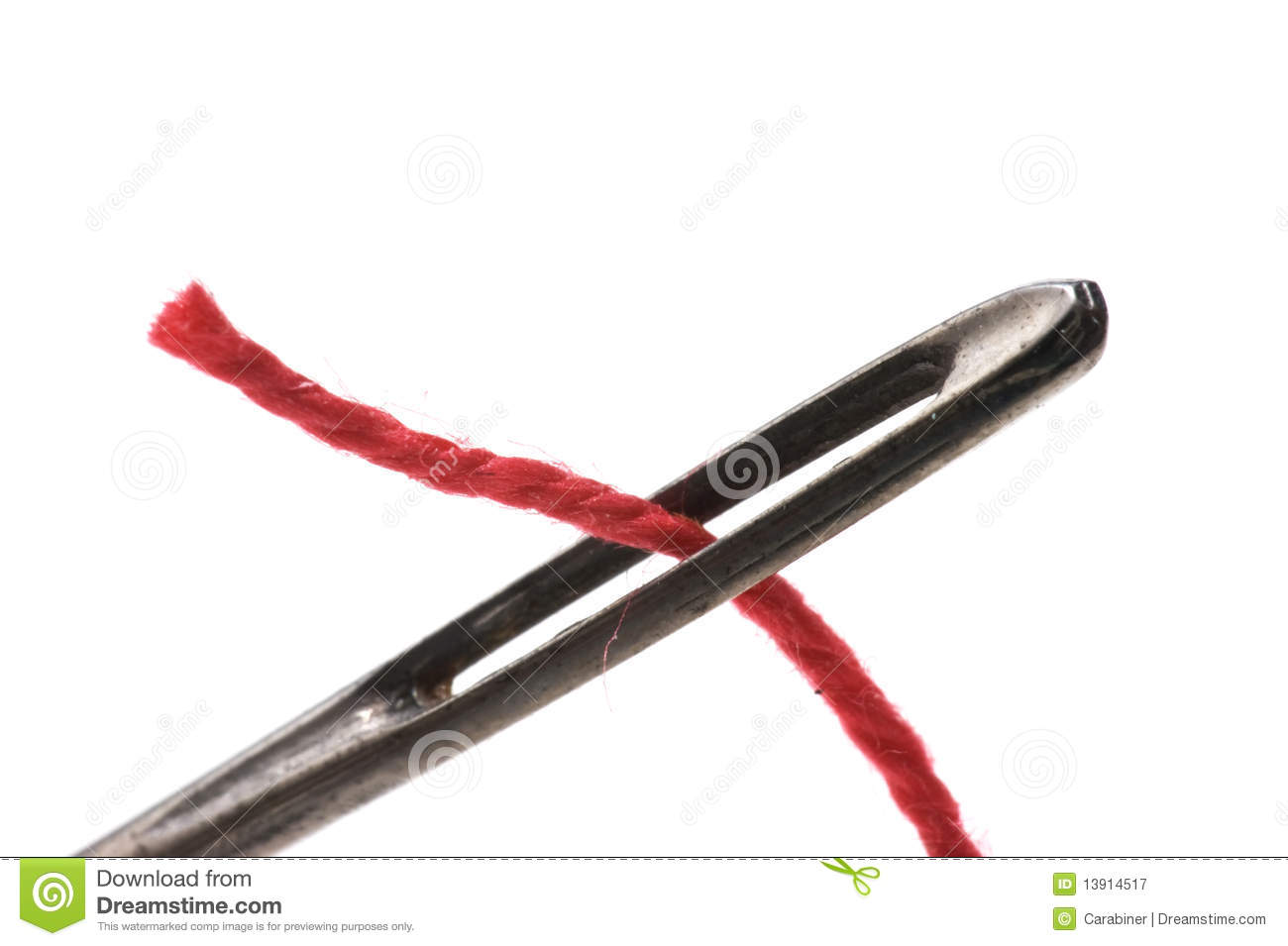 Red Thread In The Eye Of The Needle Royalty Free Stock Photography    