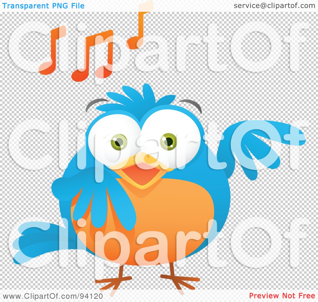 Rf  Clipart Illustration Of A Musical Blue And Orange Bird Singing