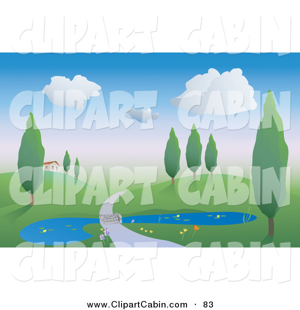 Vector Clip Art Of A Country Road Crossing Over A Lily Pond Through A    