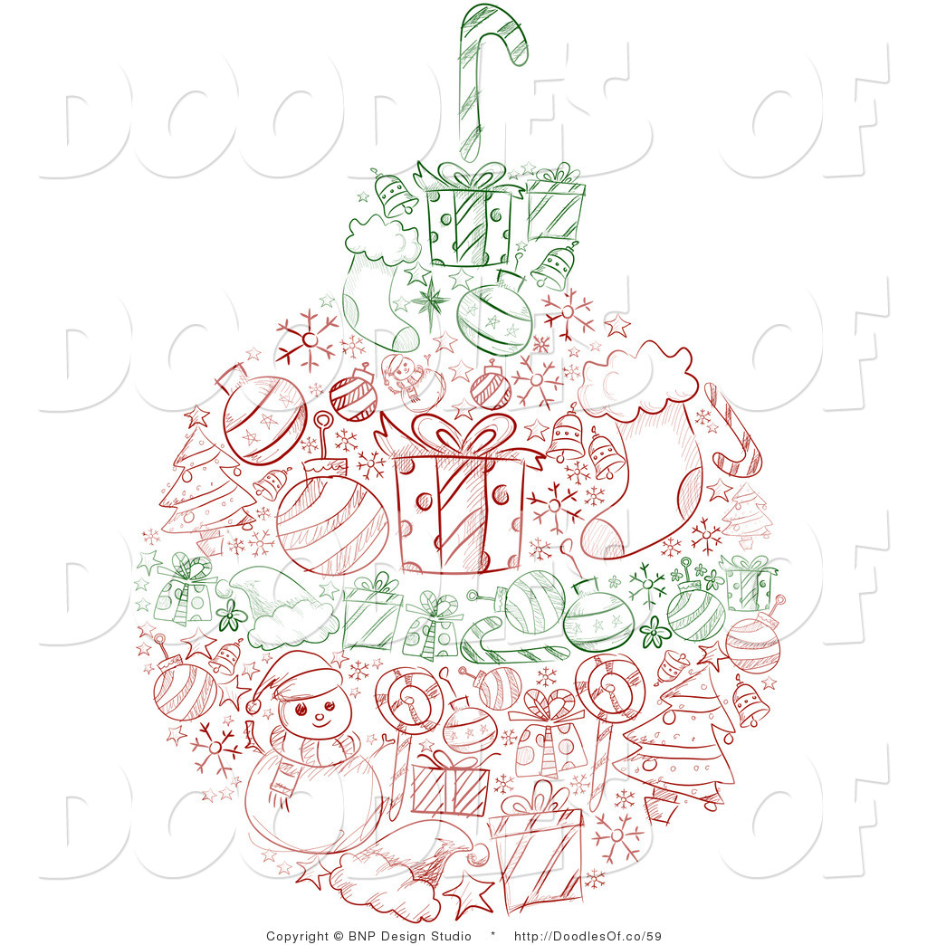 Vector Clipart Of A Red And Green Sketched Christmas Ball With Holiday