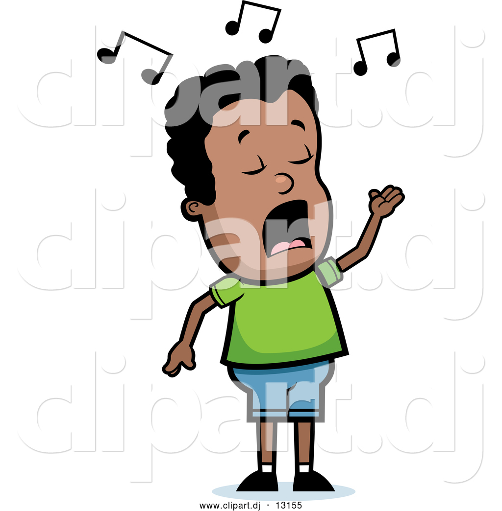 Vector Clipart Of A Singing Cartoon Black Boy With Music Notes