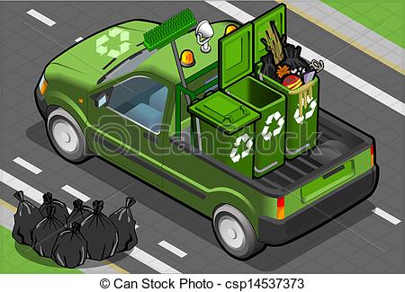 Vector   Isometric Garbage Pick Up In Rear View   Stock Illustration
