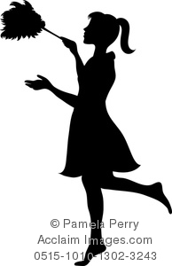 Art Image Of The Silhouette Of A Maidcleaning With A Feather Duster