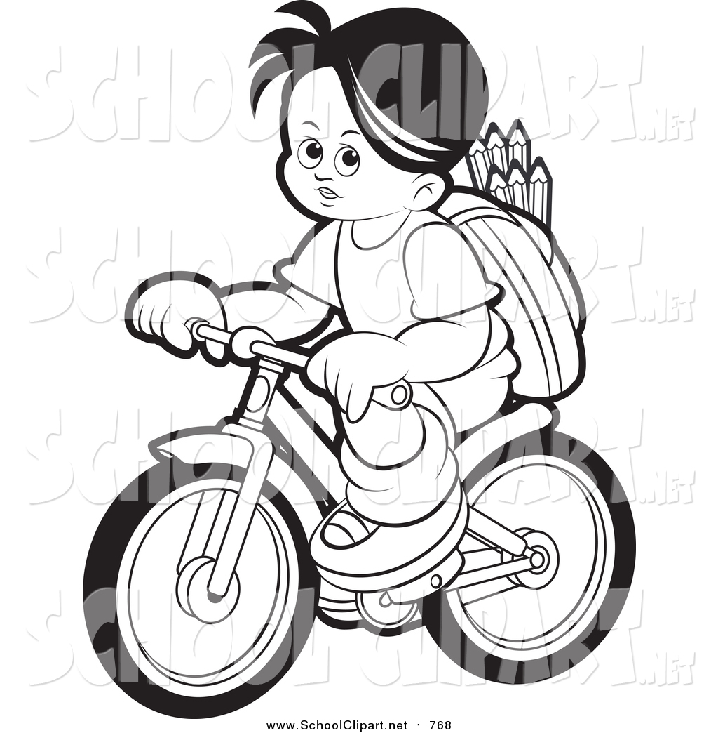 Art Of A Black And White School Boy Riding A Bicycle By Lal Perera
