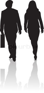 Business Man And Woman Walking And Two Business Men Talking   Vector    