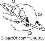 Cartoon Black And White Outline Design Of A Goofy Planet