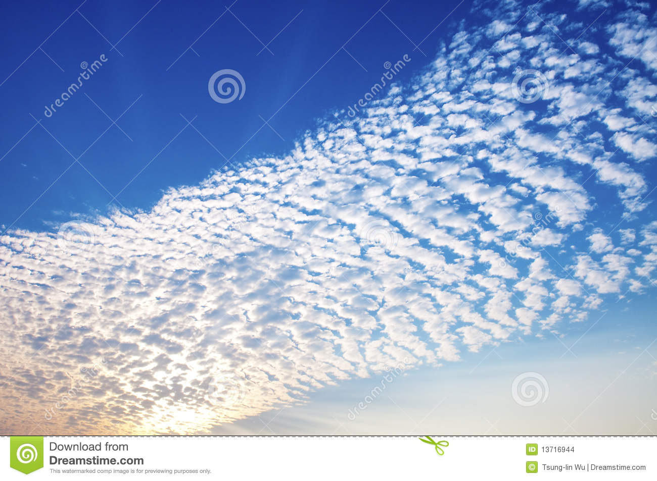 Cirrus Clouds With Colorful Sky And Beam Of Sunlight 