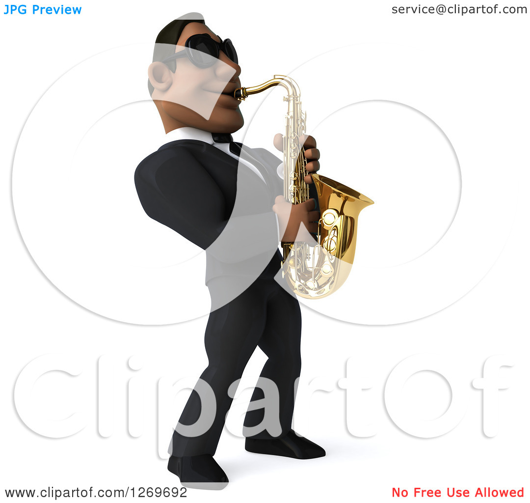 Clipart Of A 3d Handsome Black Businessman Or Musician Facing Right    