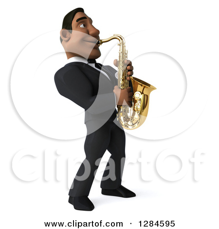 Clipart Of A 3d Handsome Black Businessman Or Musician Playing A