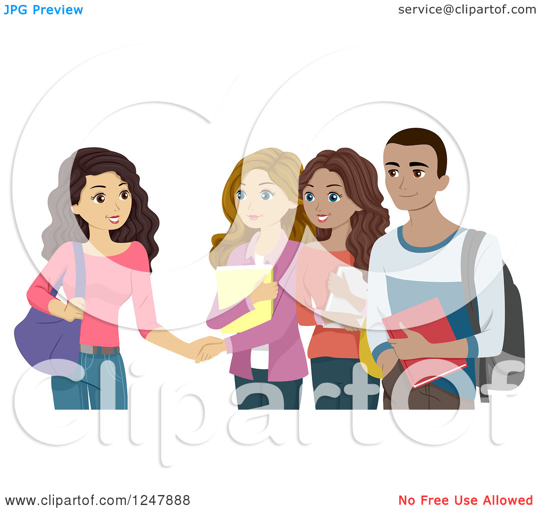Clipart Of College People Meeting Each Other   Royalty Free Vector