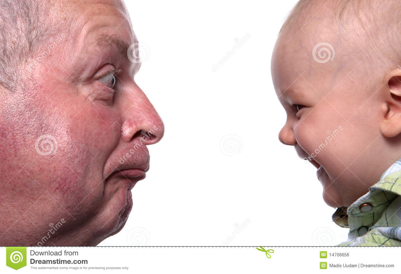 Grumpy Old Man And Happy Baby Boy Royalty Free Stock Image   Image    