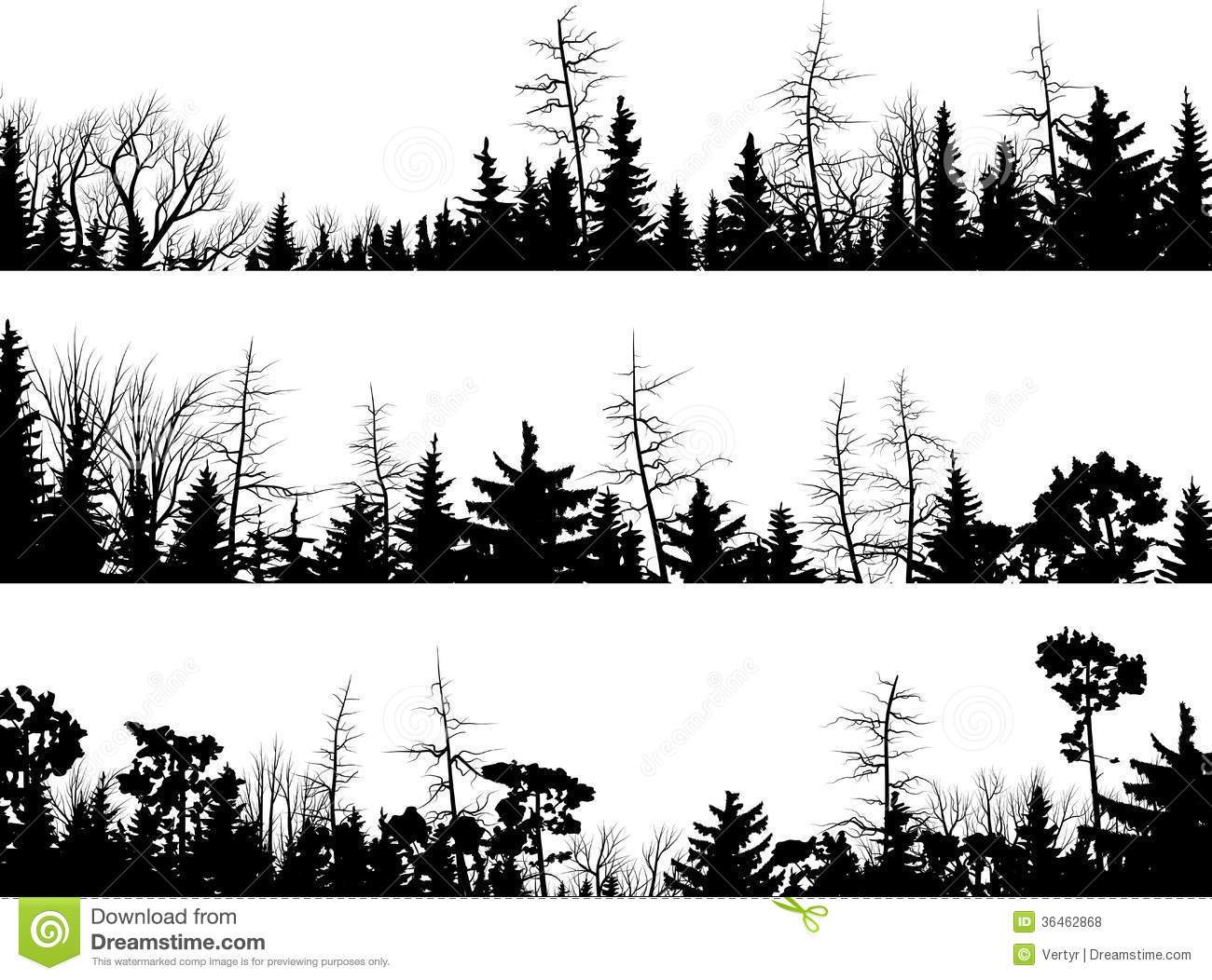 Horizontal Silhouettes Of Coniferous Wood  Royalty Free Stock Photos    