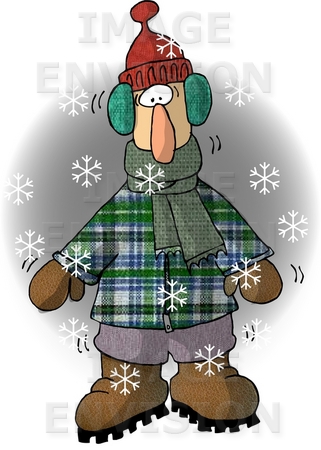 Man In Winter Clothing Freezing Cold In The Winter Snow Clipart