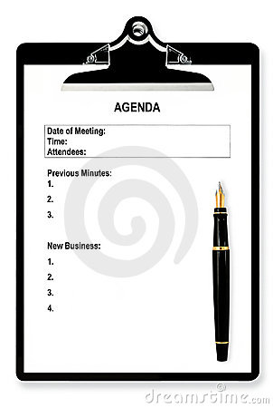 Meeting Agenda On Clipboard With Fountain Pen
