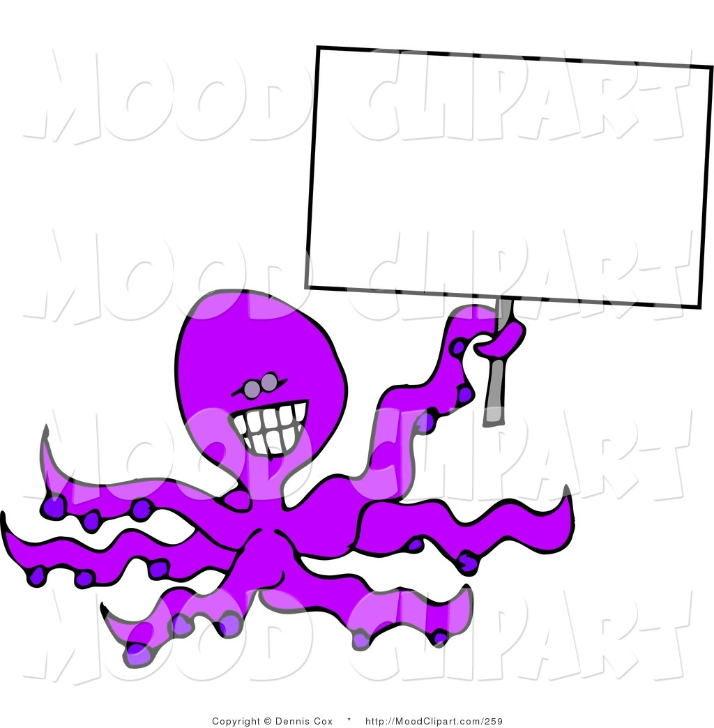 Mood Clip Art Of A Smiley Purple Octopus Holding A Blank Sign