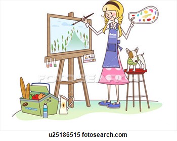 Of Woman Painting On A Canvas And Smiling U25186515   Search Clipart