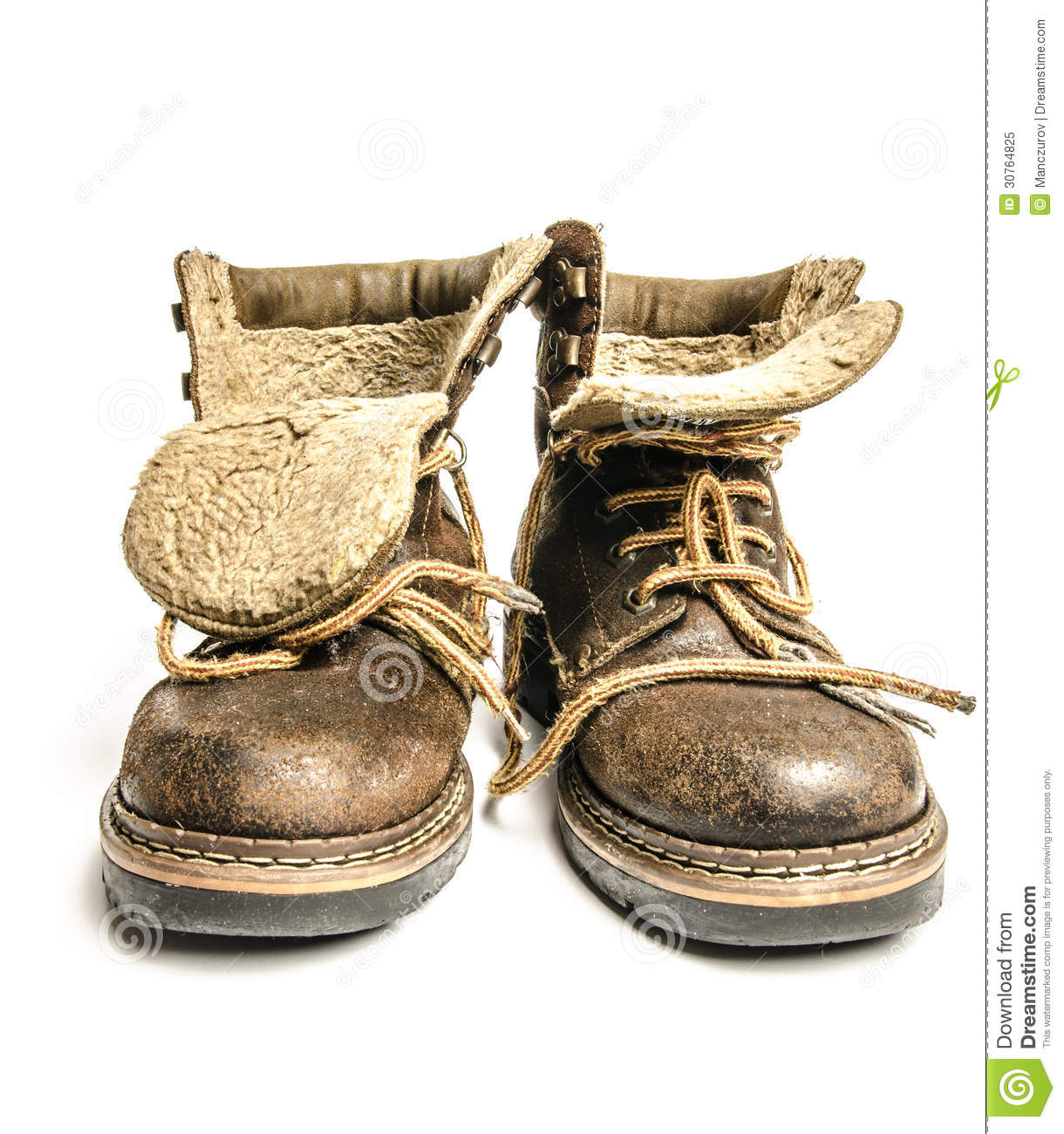 Old Winter And Mountain Boots On White Background Royalty Free Stock