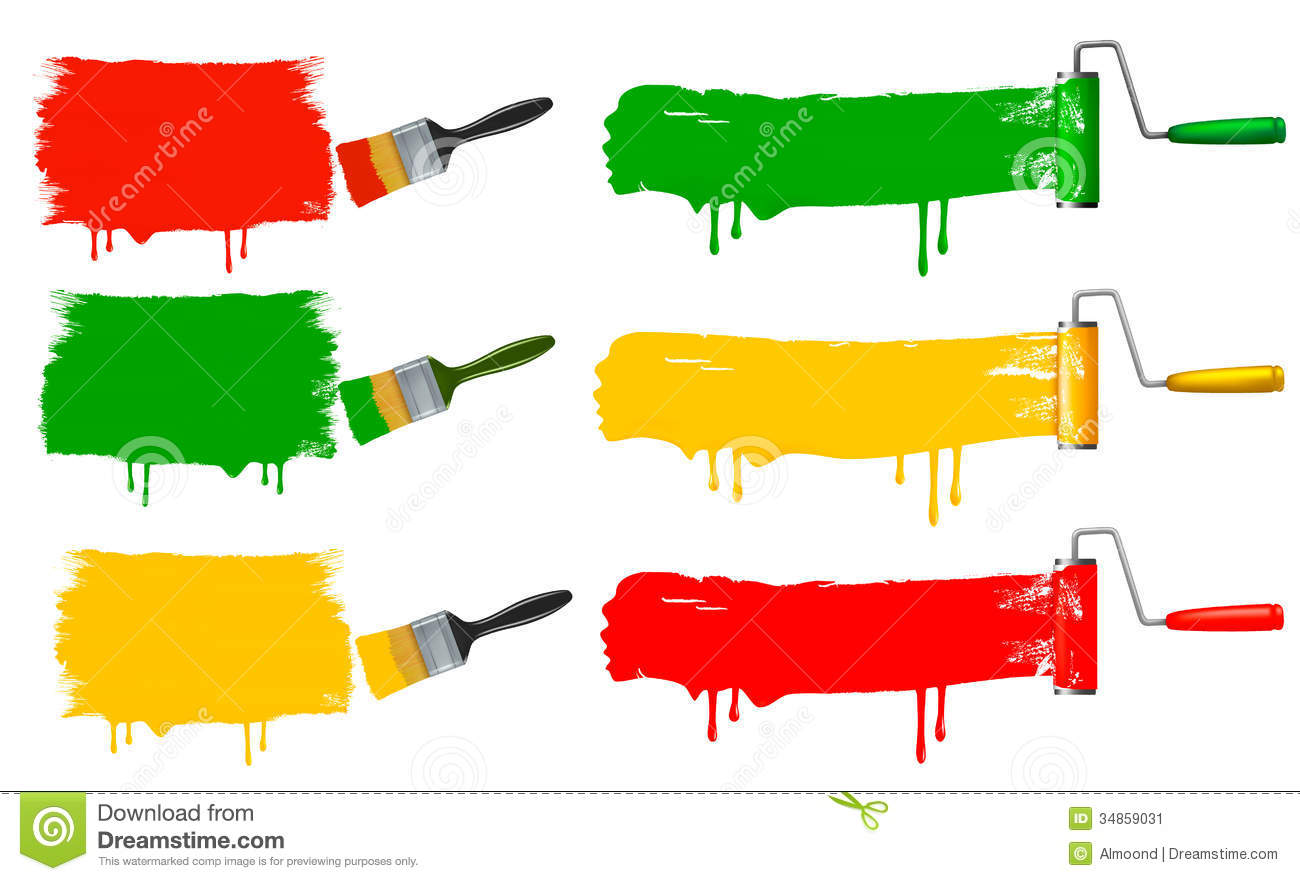 Paint Brush And Paint Roller And Paint Banners  Stock Image   Image