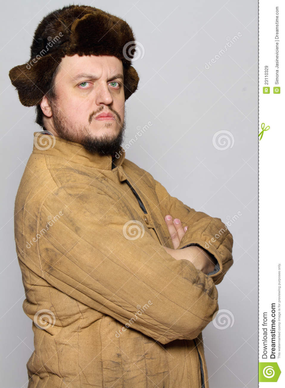 Serious Man In Hat  Old Winter Clothing  Royalty Free Stock Images    
