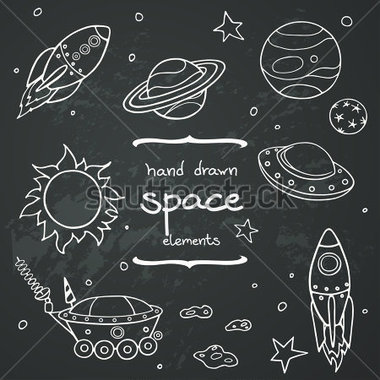 Set Of Cartoon Space Elements  Rockets Planets And Stars  Hand Drawn